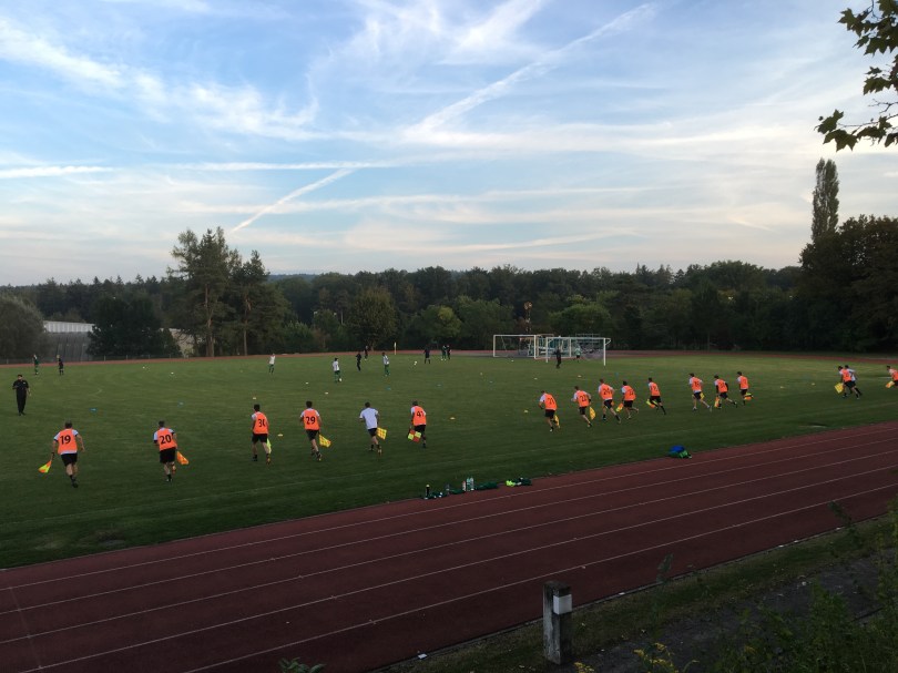 Actually linesmen in training, though that's no less a weird sight.
