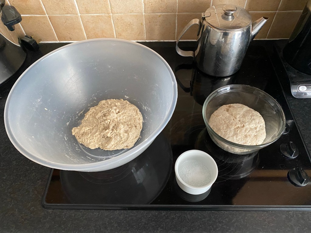 The ingredients for sourdough — salt,starter, and autolaise.